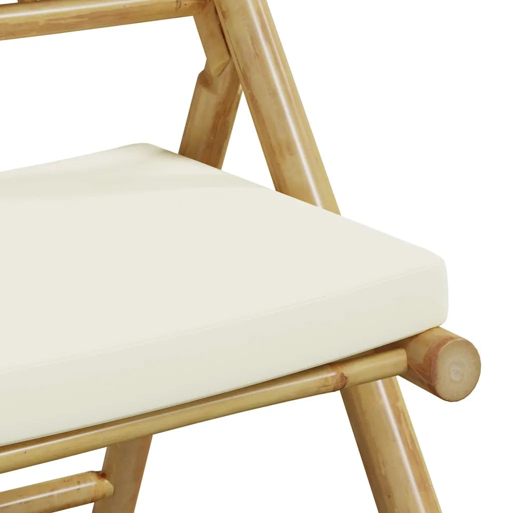 Set da Bistrot Pieghevole 3 pz | Set Salotto da Giardino Cuscini Bianco Crema in Bamb¨´