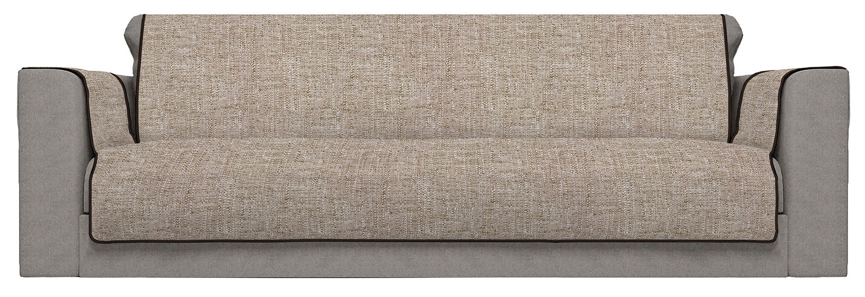 Copridivano con Copri Braccioli Seduta 150 cm in Poliestere Marrone