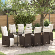 Set da Pranzo da Giardino 9 Pezzi con Cuscini Marroni Polyrattan