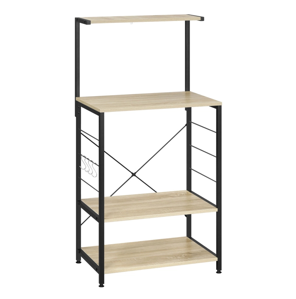 Scaffale per microonde 60x123x40 cm in legno ingegnerizzato e acciaio nero， 4 ripiani