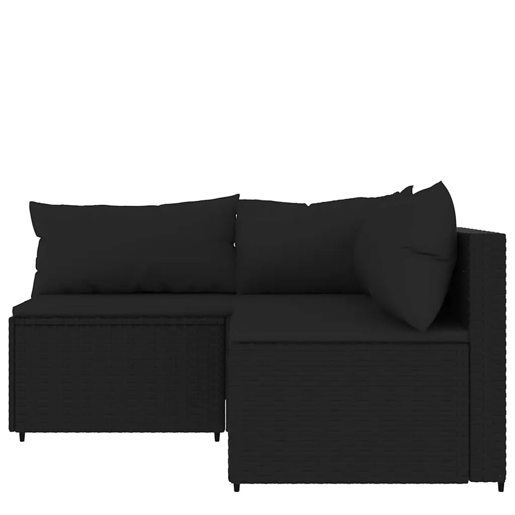 Set Divani da Giardino 3 pz con Cuscini Nero in Polyrattan 319780