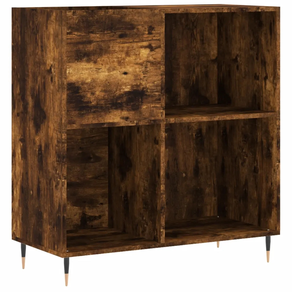 Mobile portadischi classico e pratico 84,5 x 38 x 89 cm robusto stile industriale legno di rovere affumicato 02_0049164