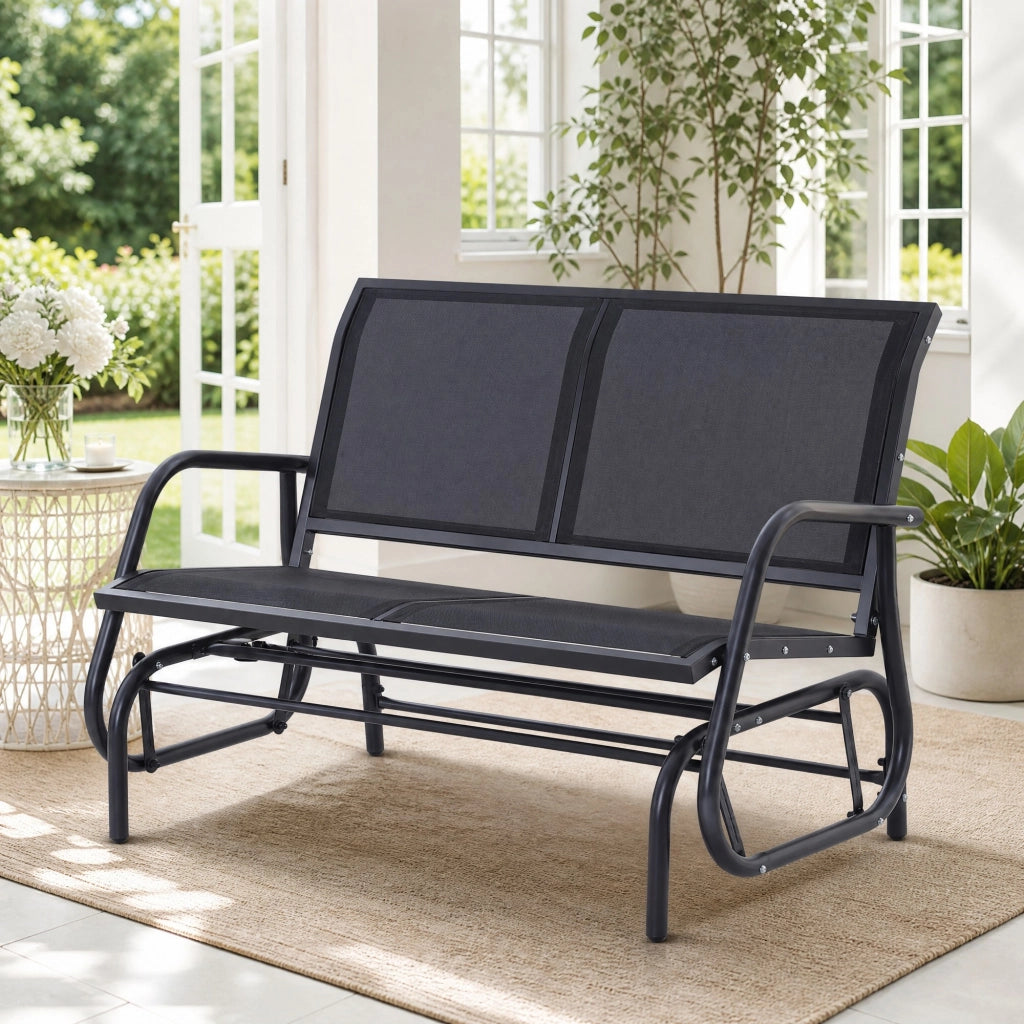Panca a dondolo da giardino 2 posti 120x70x85 cm in metallo e rete; nero