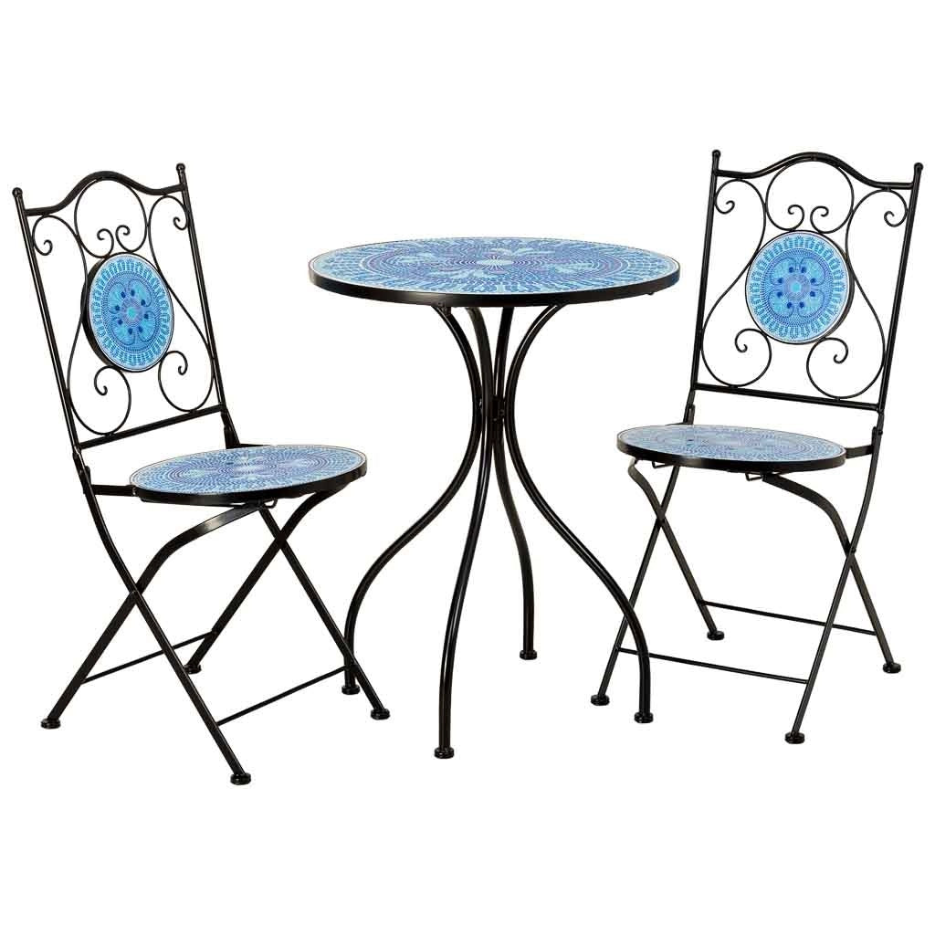 Set tavolo e 2 sedie in metallo, 60x60x75h cm, 38x46x90h cm