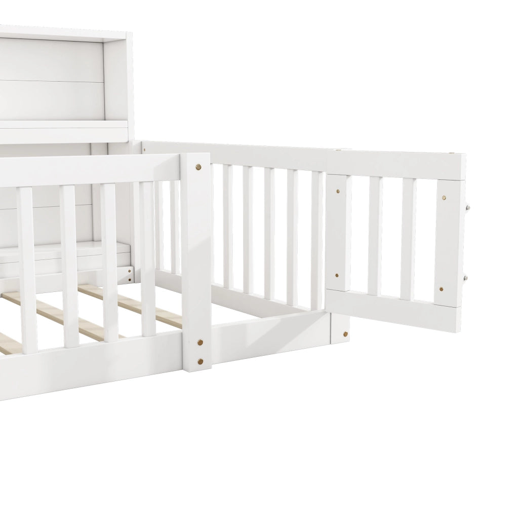 Letto daybed 90x200 cm con vani laterali e sponde di sicurezza in pino e MDF bianco