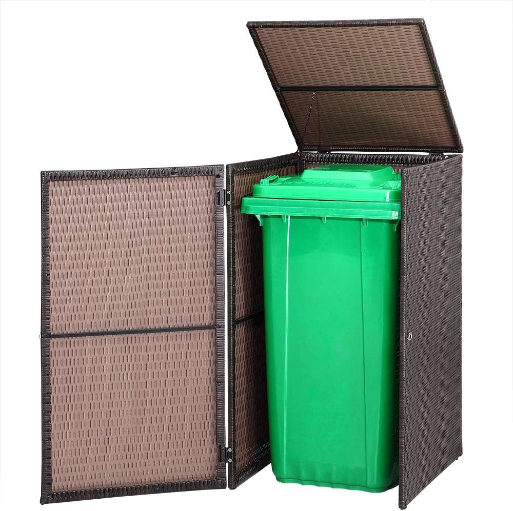 Box di Rivestimento per Cassonetti della Spazzatura fino a 240 L Coperchio Ribaltabile Polirattan