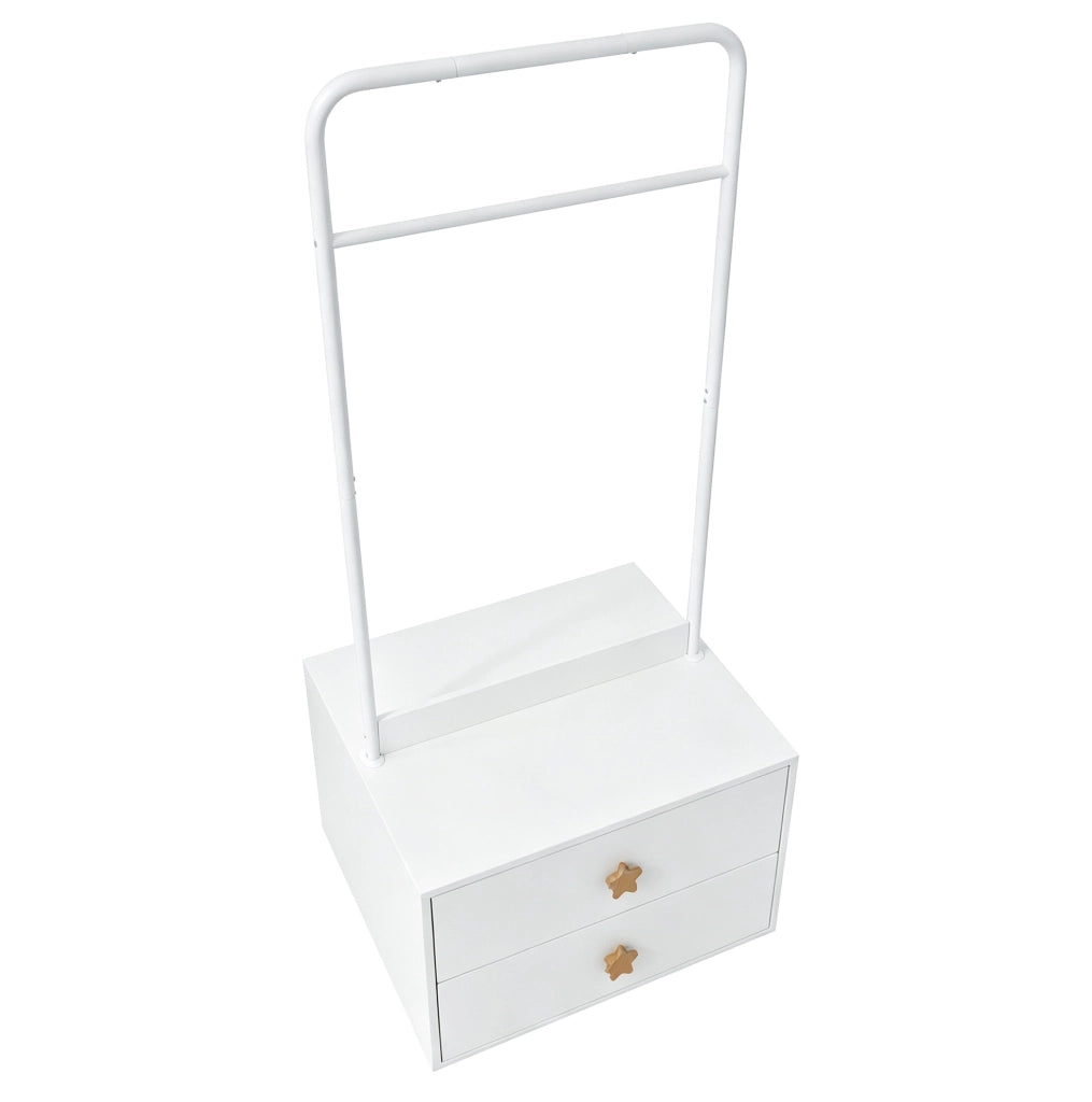 Appendiabiti per bambini 70x55x168 cm con asta e 2 cassetti in MDF; bianco