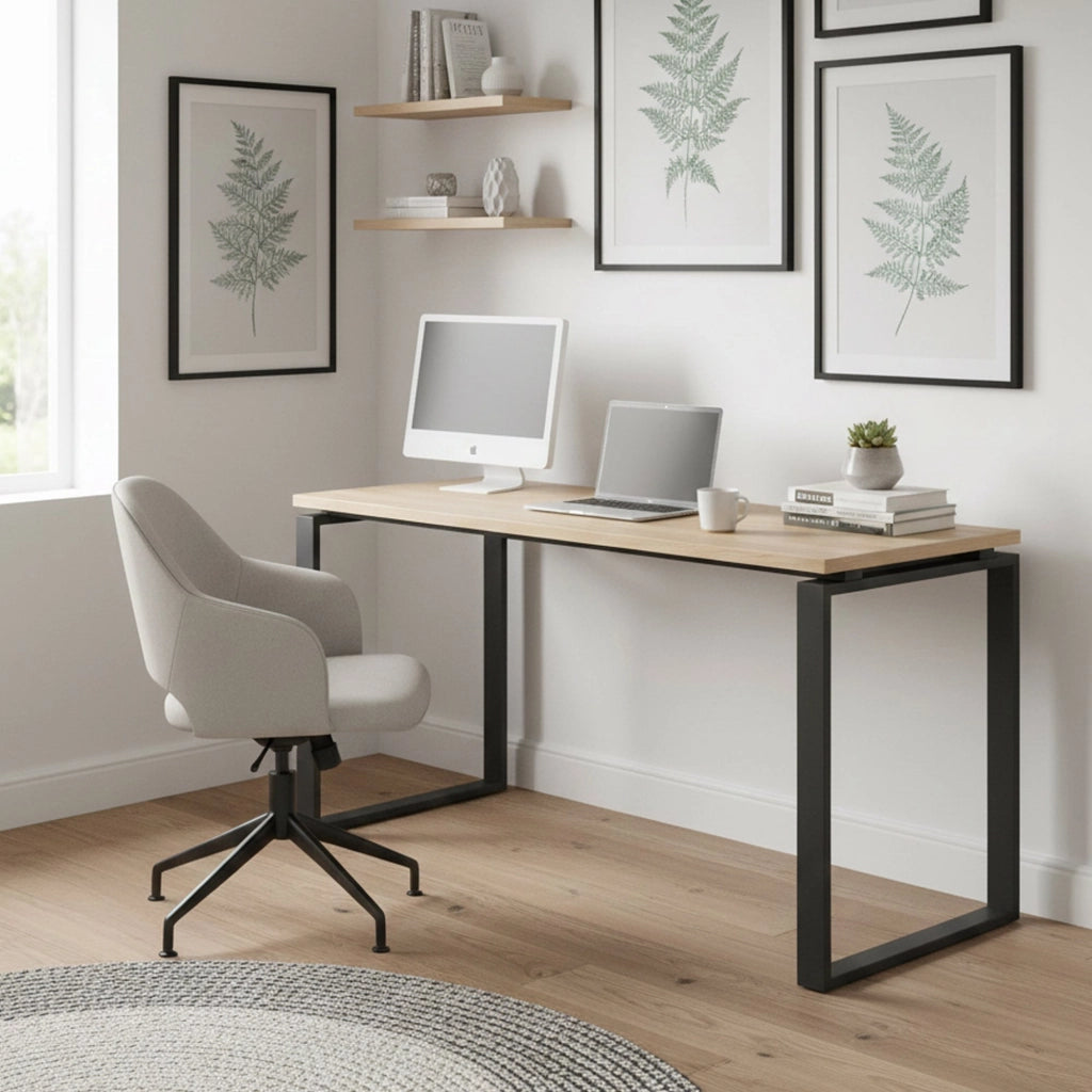 Scrivania Arignano, Scrittoio multiuso, Tavolo per ufficio porta PC, Piano di lavoro, 150x60 h76 cm, Rovere e Grigio