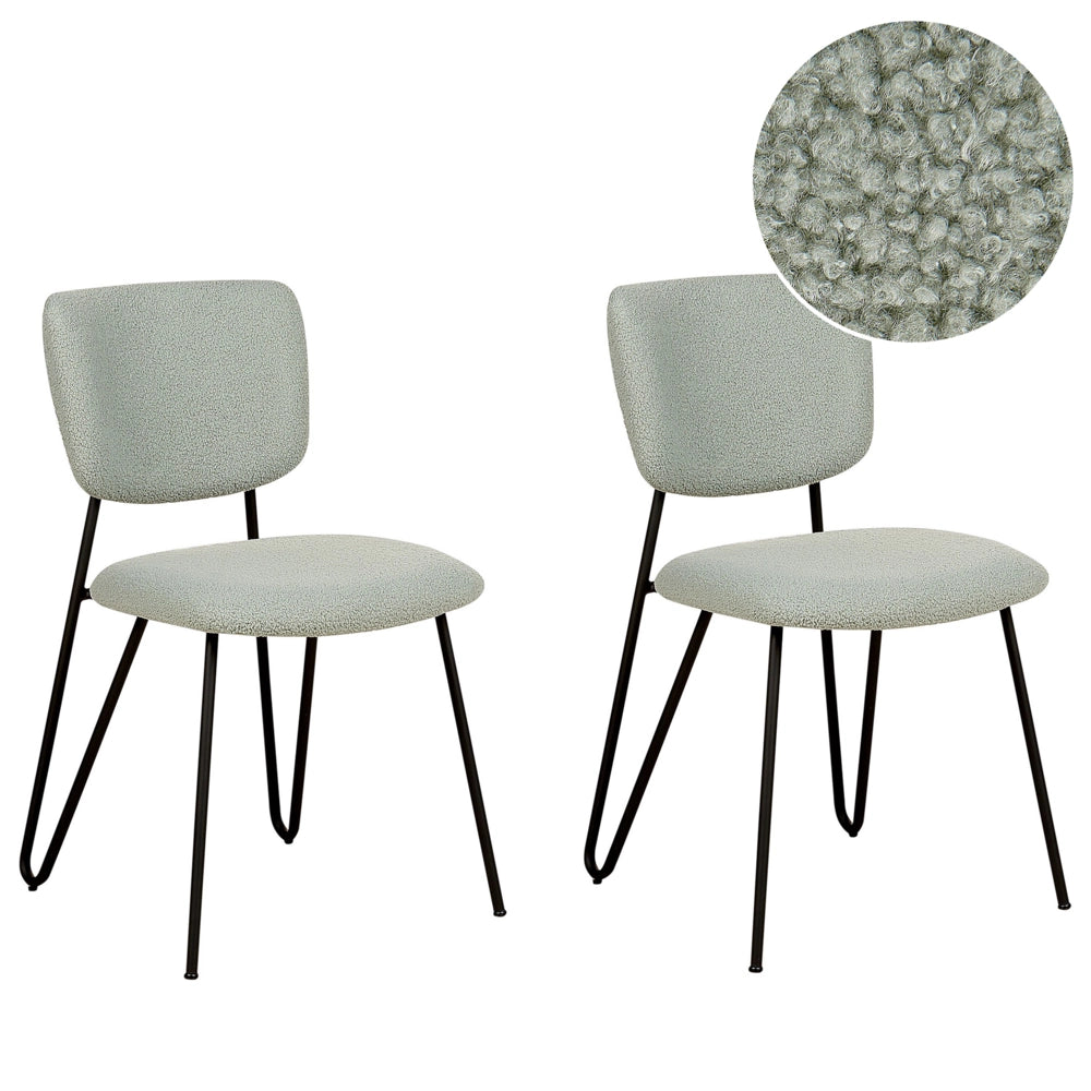 Set di 2 sedie da pranzo moderne Seduta imbottita strutturale in tessuto grigio chiaro Schienale curvo senza braccioli Design moderno e contemporaneo
