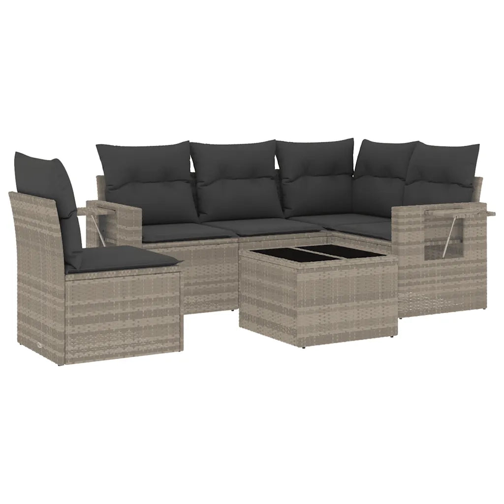 Set Divano da Giardino 6pz con Cuscini Grigio Chiaro Polyrattan