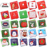 Set di Cartoline Natale da 144 - Mini Cartoline Natale - Bianche per Auguri di Natale - 24 Motivi Unici - Inclusi Buste - 6,9 x 6,9 cm - Cartoline di Auguri