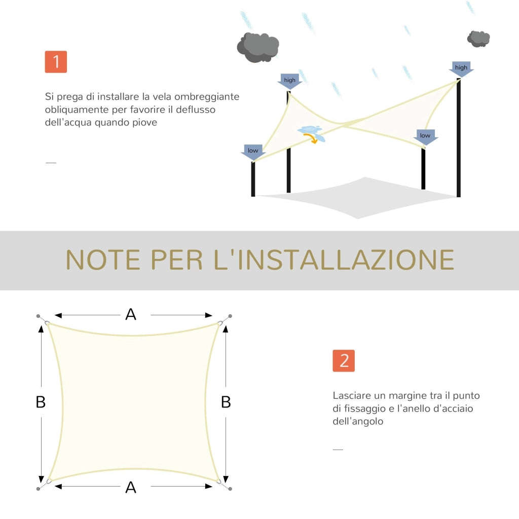 EasyComfort Vela Ombreggiante Rettangolare, Impermeabile e Anti-Raggi UV in HDPE, 3x4m, Crema