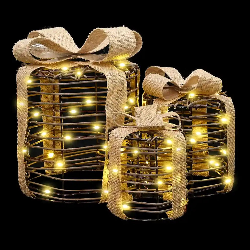 Decorazione Scatola Regalo con 60 LED 3 pcs Bianco caldo Rattan 42019090