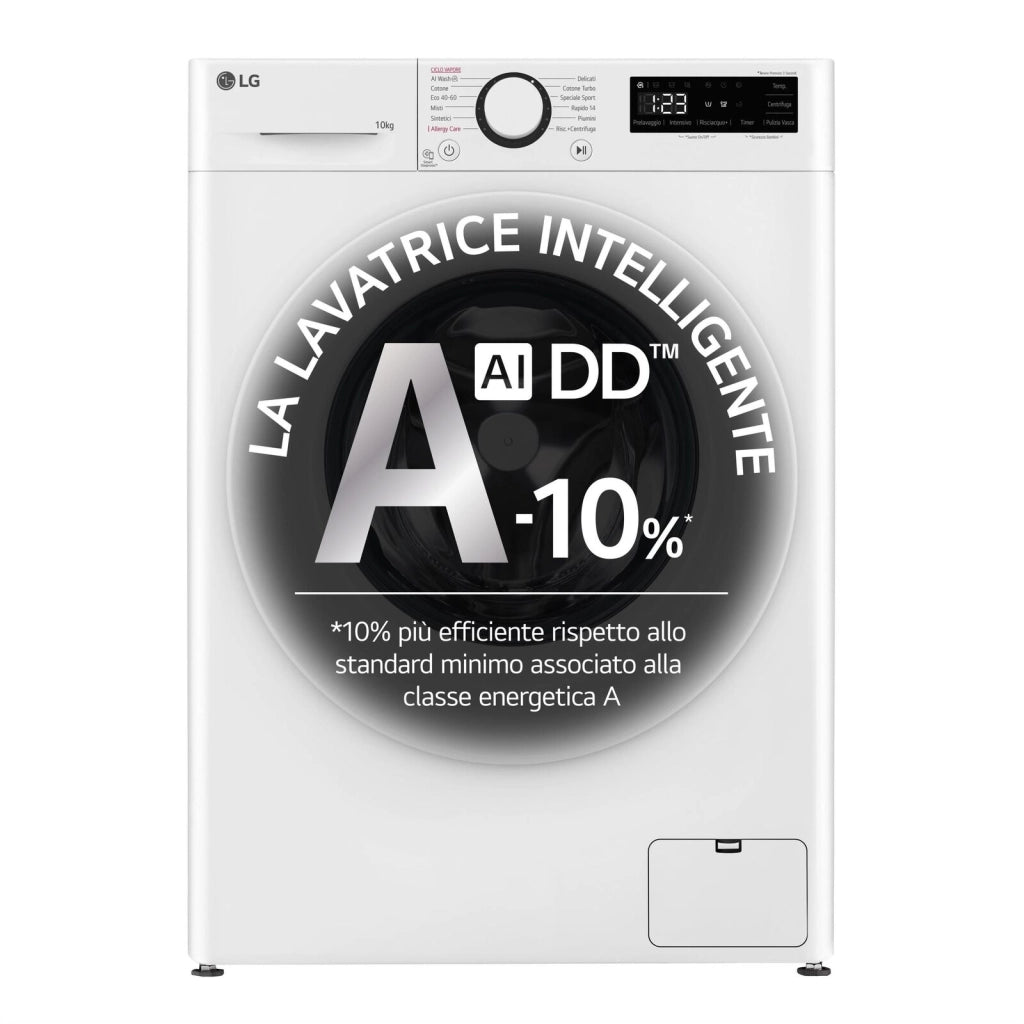 LG F4R3010NSWW Lavatrice 10kg AI DD, Classe A-10%, 1400 giri, Lavaggio a vapore