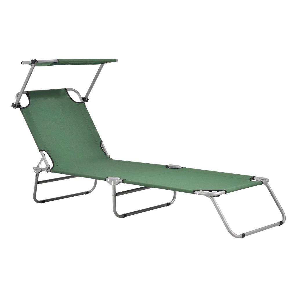 Lettino prendisole con parasole basculante acciaio poliestere argento opaco verde scuro 03_0006409