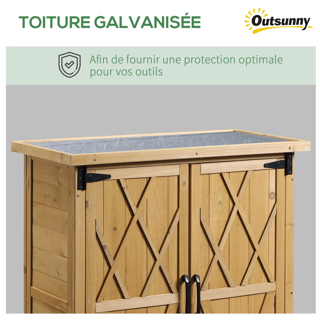 Armadio da giardino 3 ripiani 2 porte ¨C zephmum ¨C giallo legno 75x40x90 cm