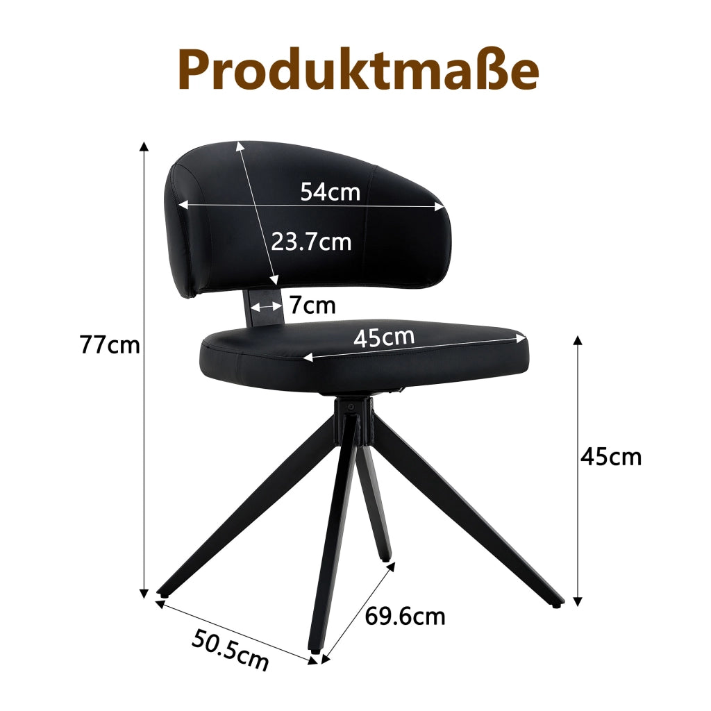 SEDIA Set da 2 pezzi girevoli in PU nero per sala da pranzo