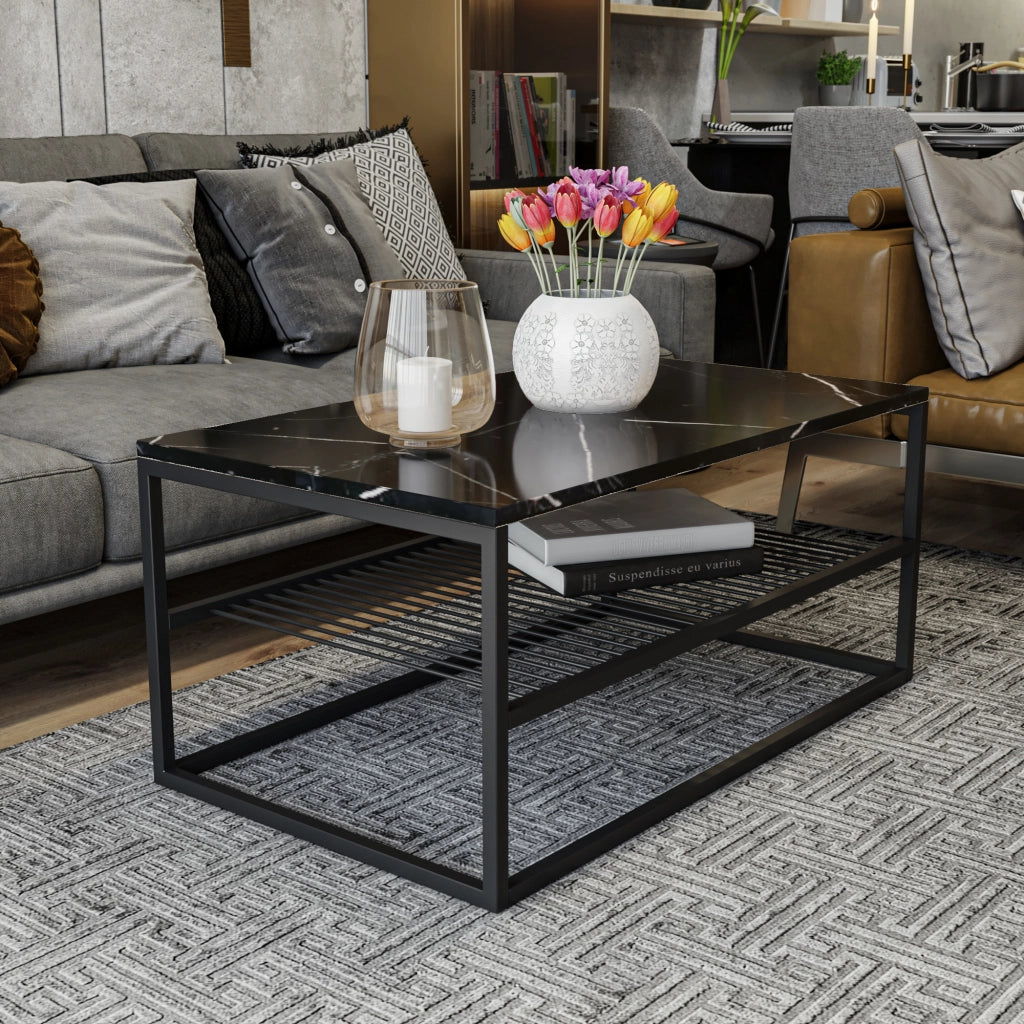 Tavolino in legno "Asude" - 95 x 55 x 42 cm - Nero