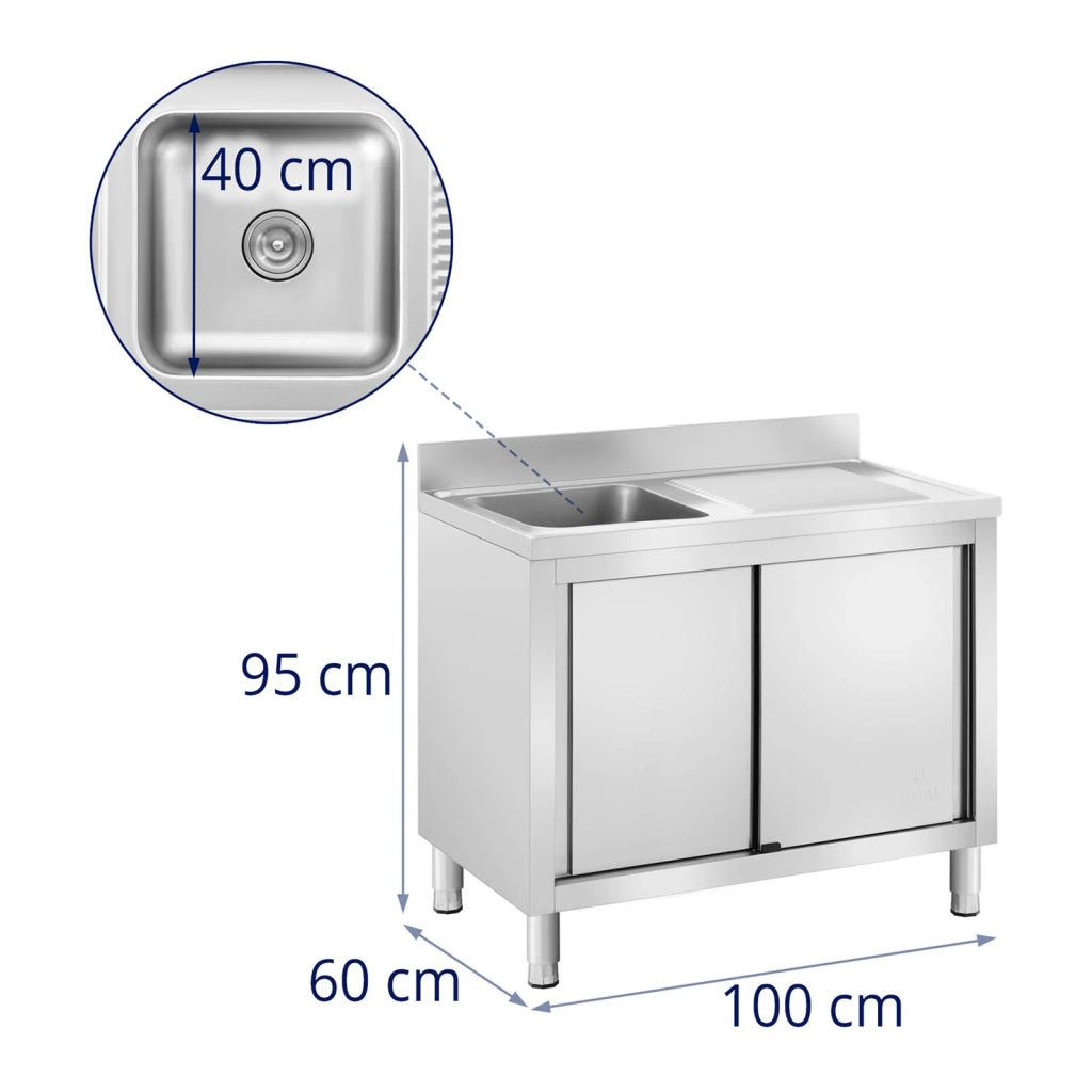 Lavello professionale in acciaio inox su mobile base con lavello in acciaio inox (1 vasca: 400 x 400 x 240 mm altezza paraschizzi: 100 mm piedini regolabili) 14_0005022