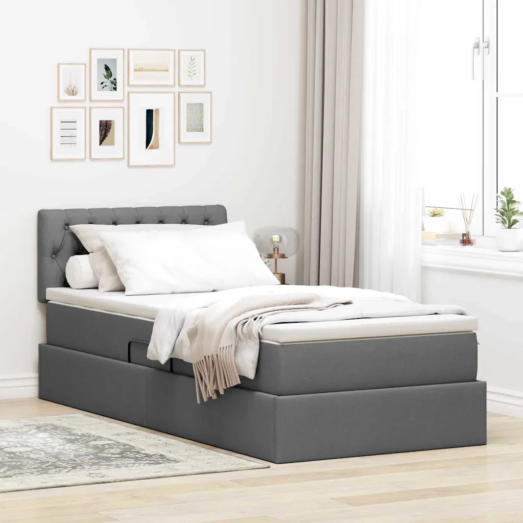 Letto con contenitore LED e materasso Grigio Scuro 90 x 200 cm