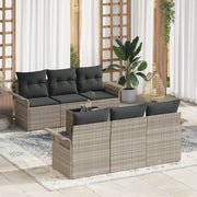 Set divani giardino 7 pezzi con cuscini grigio chiaro in polyrattan