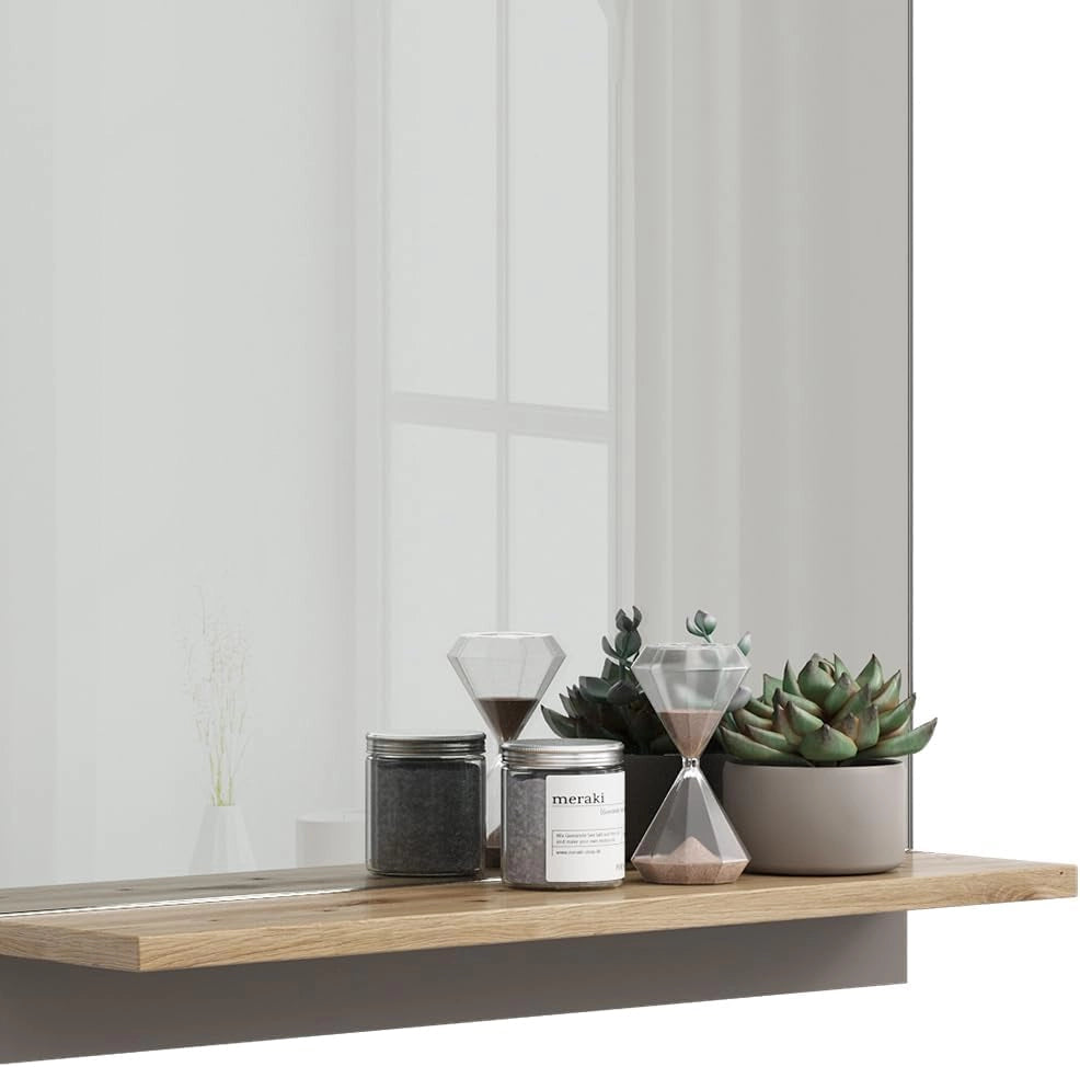 Specchio contenitore bagno Marelle, Grigio, 60 x 67 cm con ripiano, adatto per il montaggio a parete in ambienti umidi