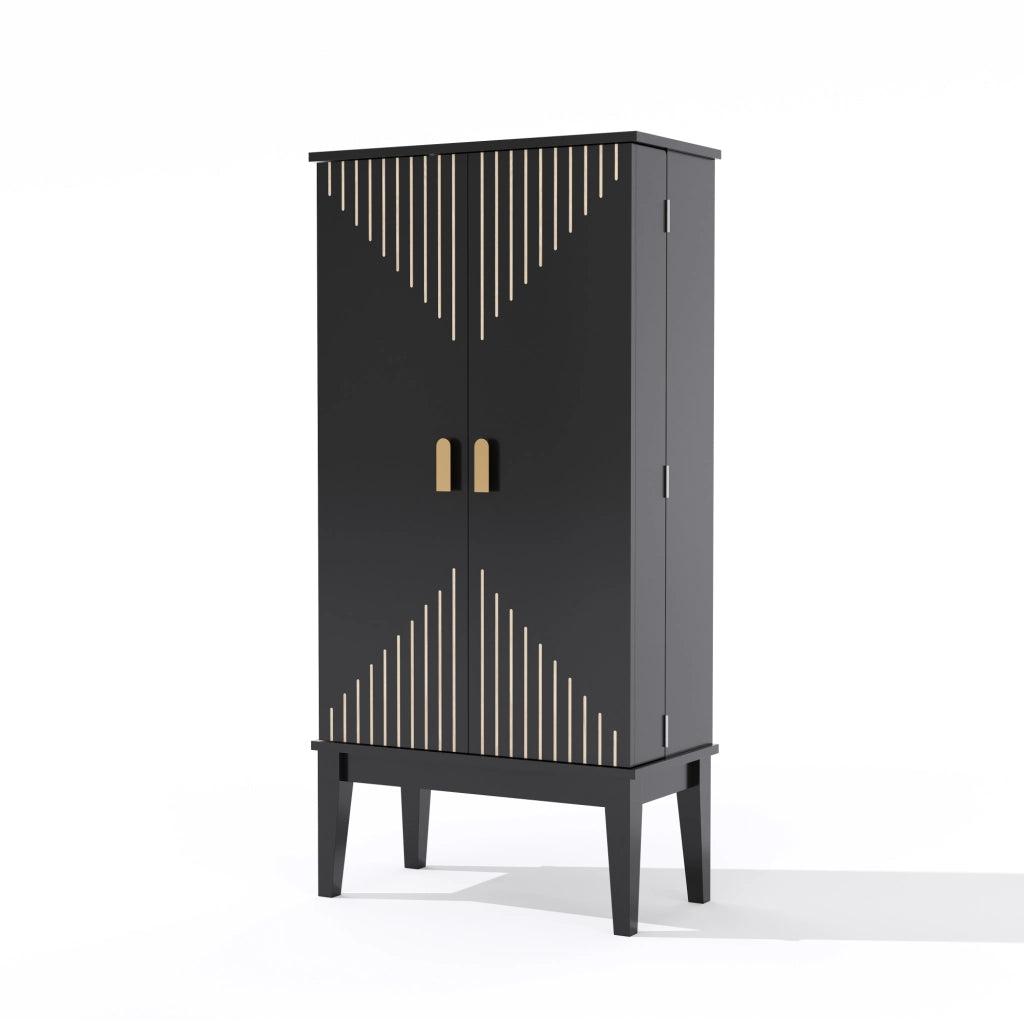 Armadio contenitore 120x59x30 cm con 5 ripiani e 2 ante; in MDF; nero