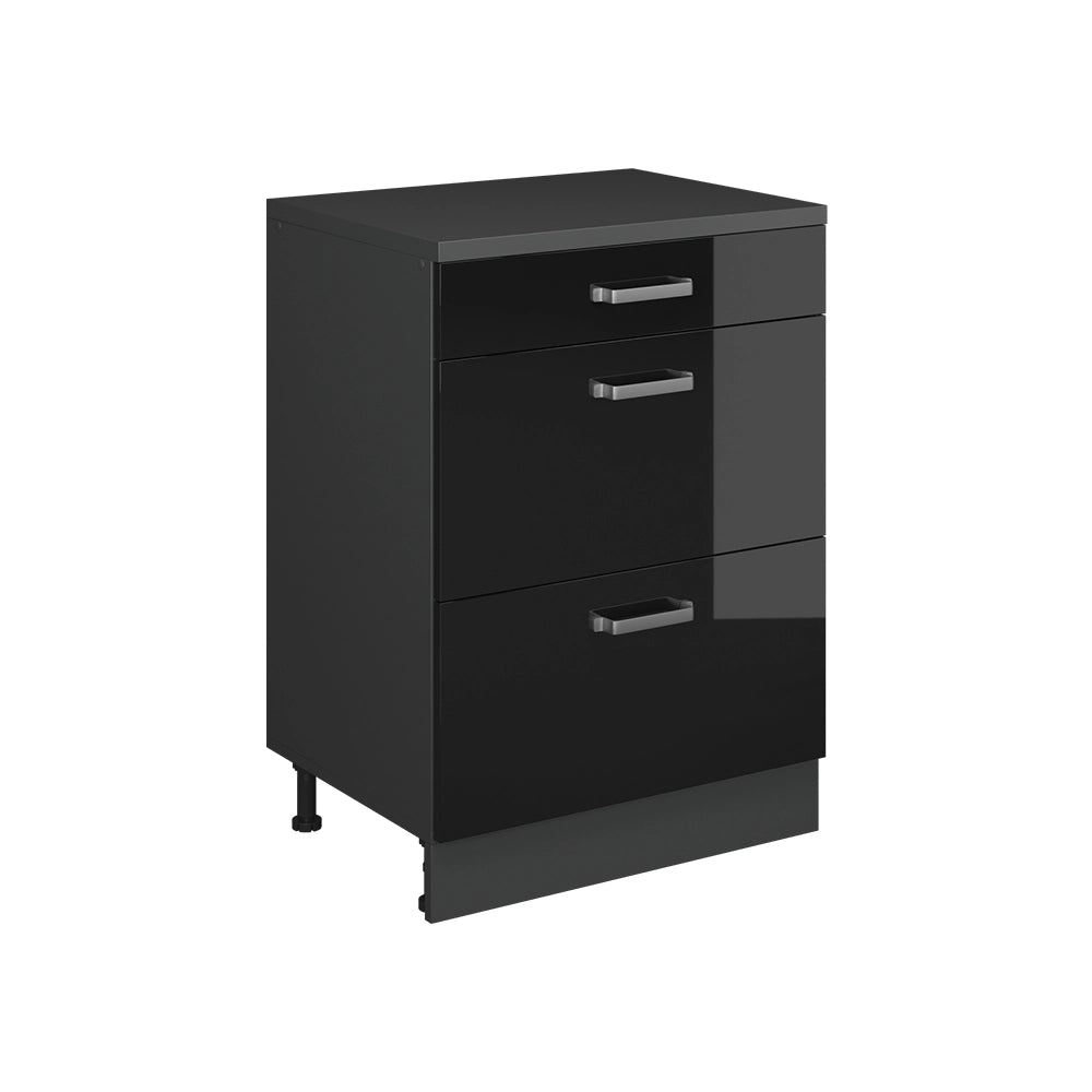 Mobile per mansarda Rion Nero lucido/Antracite 60 x 83.8 cm senza inclinazione con 3 cassetti Vicco