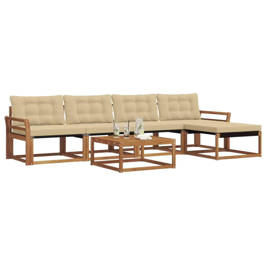 Set di divani da esterno con cuscino 6 pcs Naturale e Beige