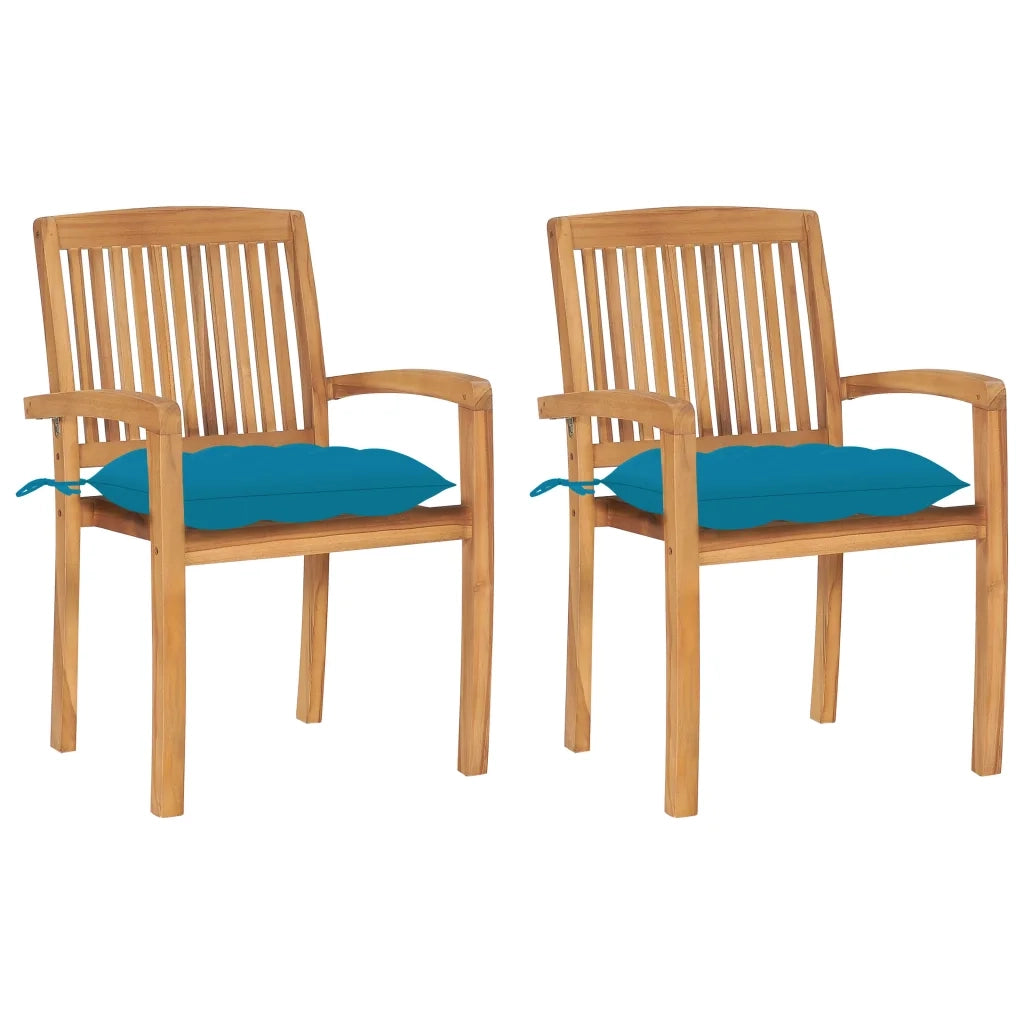 Sedie da Giardino 2 pz con Cuscini Azzurro in Teak Massello cod mxl 8089