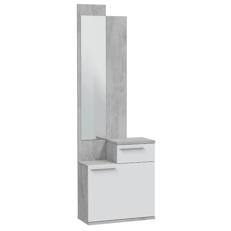 Mobile Ingresso Scarpiera Caren con Specchio 61x28x185h in Cemento e Bianco Artik