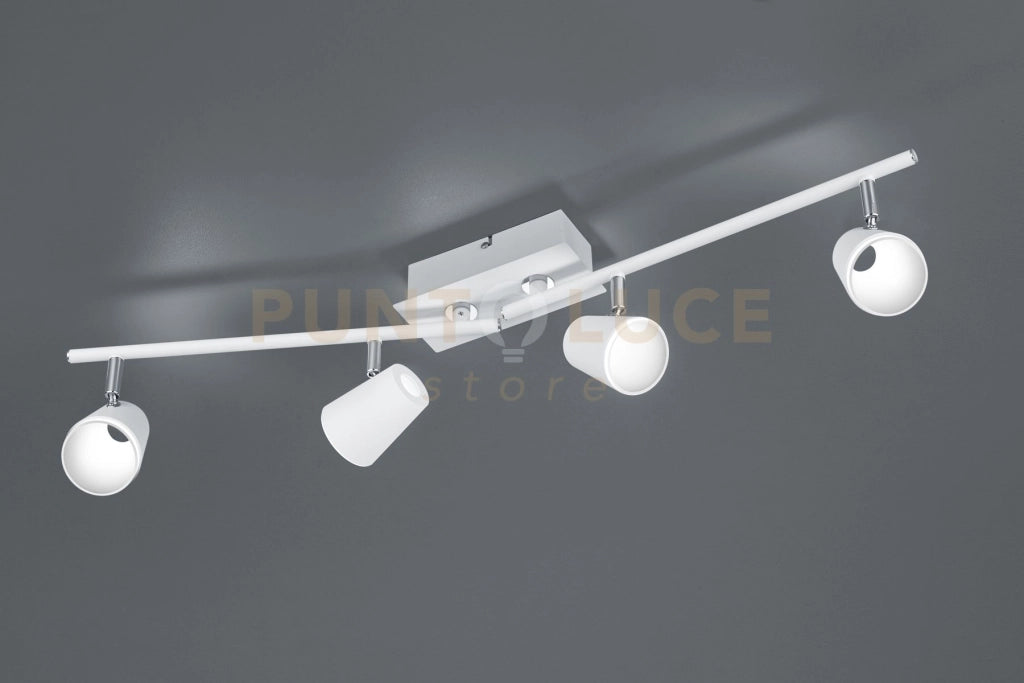 NARCOS BARRA 4 SPOTS  LED 13W 1200lm, 3000K  BIANCA CON DIFFUSORE CONICO FORO  L. 81,5CM