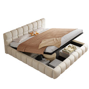 Letto Contenitore Matrimoniale 180 x 200 cm; con LED e Velluto Beige