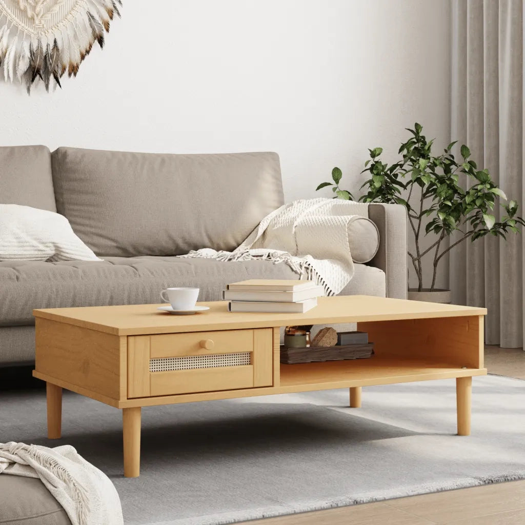 Tavolino da salotto | Tavolino da caff¨¨ | Tavolino da Soggiorno SENJA Aspetto Rattan Marrone 100x55x33 Legno Massello