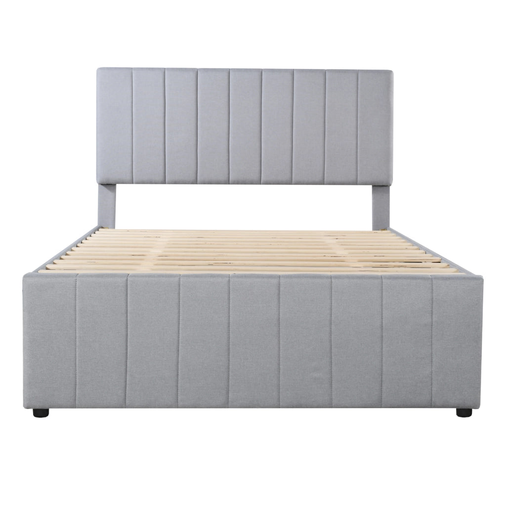 DESMIU Letto estraibile 140 × 200 cm 2 posti con 3 cassetti e letto supplementare, senza materasso, in lino, grigio