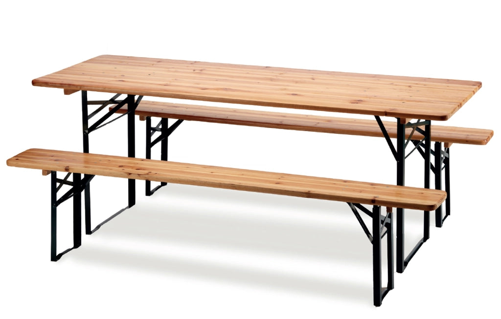 Set tavolo con panche in ferro e legno pieghevole 70x220cm Fredi