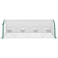 Serra da Giardino a Tunnel 18 m² con 8 finestre, Porta con Zip Arrotolabile, Acciaio zincato, Telo PE, 6L x 3l x 2H m, Bianco