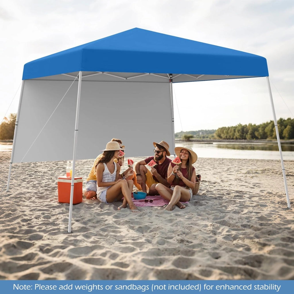Gazebo Pop-up da Esterno 3 x 3 m, Gezebo Pieghevole con 1 Parete Laterale, Zaino Portatile e 4 Picchetti, Tendone Impermeabile e Resistente per Campeggio e Feste (Blu)