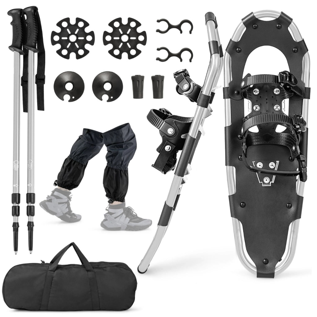 Set di racchette da neve con sistema di fissaggio e bastoncini da trekking, Racchette ergonomiche 63 cm Argento