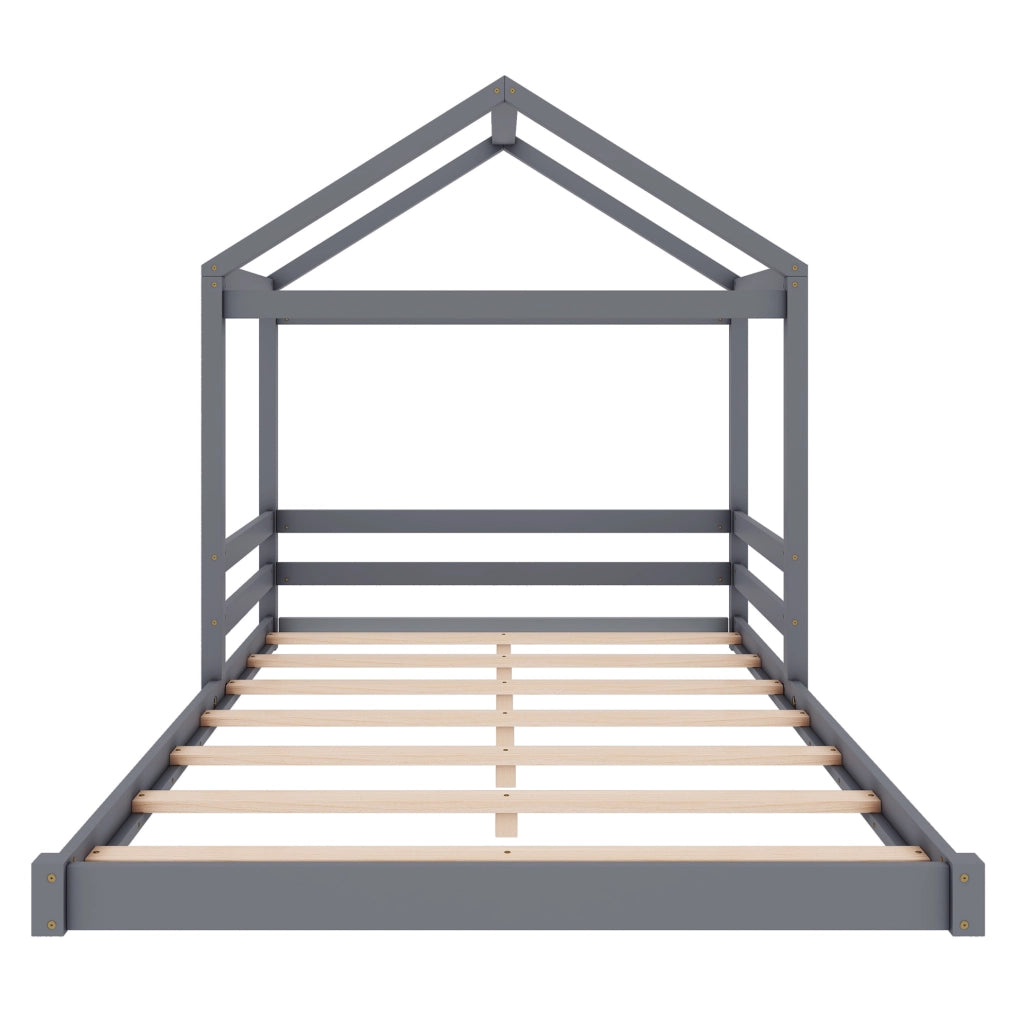Letto a casetta 140x200 cm in legno di pino e MDF; grigio