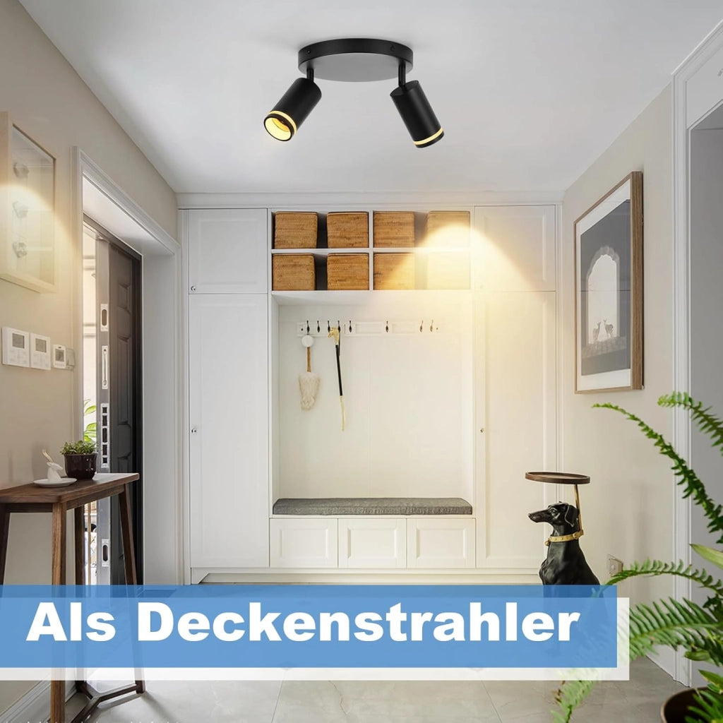 ZMH Faretto da soffitto Rotondo Nero 2 Luci GU10 Orientabile da Interno in Metallo per Corridoio Senza Lampadine