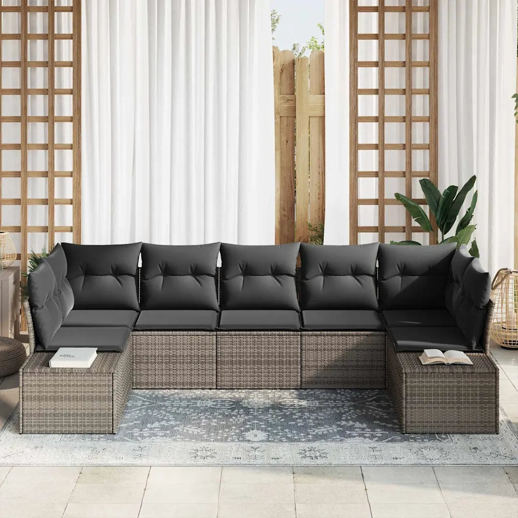 Set Divano da Giardino 7 pcs Grigio Poly Rattan