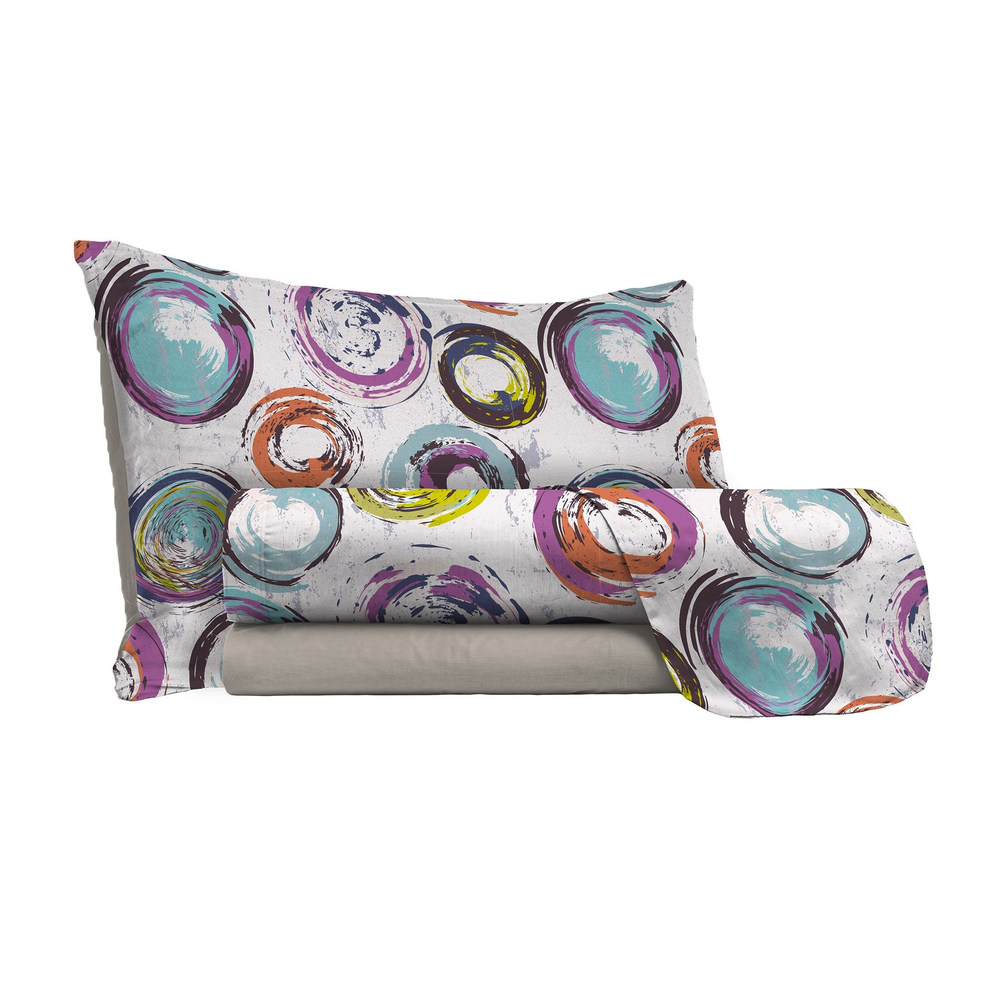 Set lenzuola Matrimoniale stampa sopra Sotto e Federe Cerchi Astratti