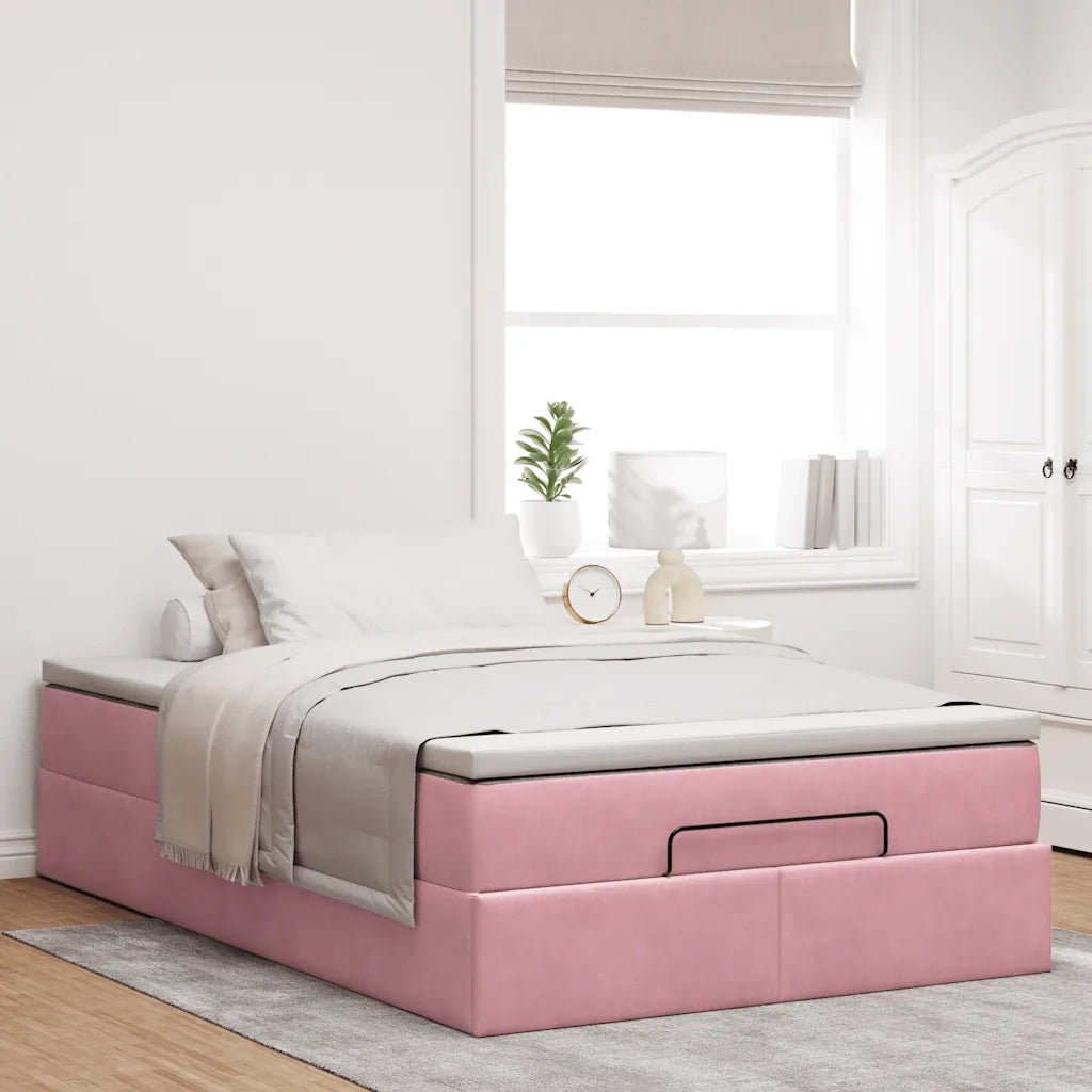 Struttura Letto Pouf con Materasso Rosa 120x200 cm Velluto 3311182