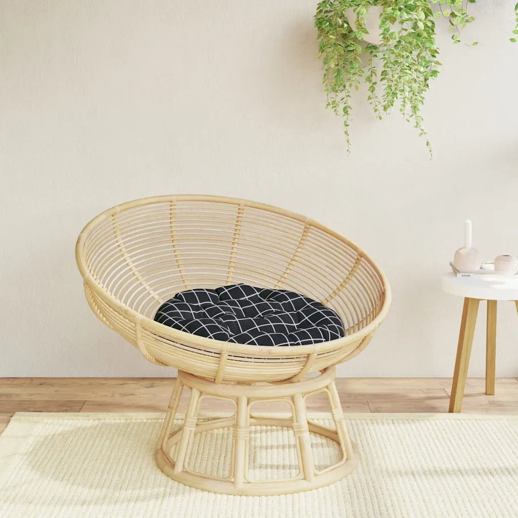 Cuscino Rotondo Nero Motivo a Quadri Ø 60x11cm Tessuto Oxford