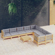 Set Divani da Giardino 10 pz con Cuscini Grigi Massello di Pino cod mxl 42577