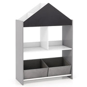 Libreria per bambini a forma di casa 63 x 27 x 90 cm con 4 scomparti e una lavagna in MDF grigia 20_0014779