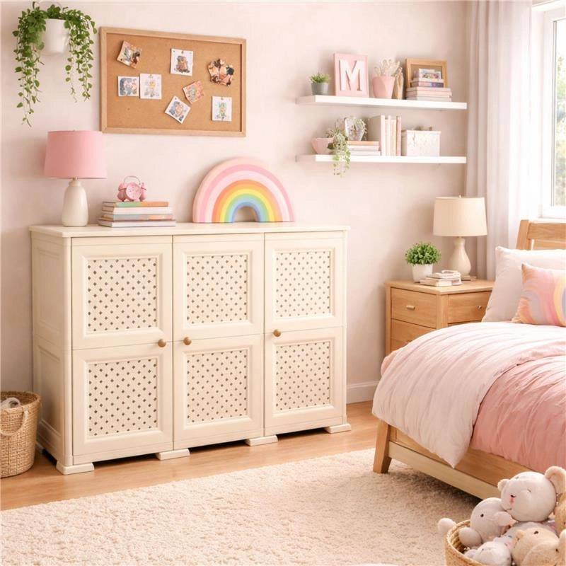 ARMADIO 3 ANTE ANGORA 118X43X85,5 CM CON PUNTALI E ANTE TRAFORATE – MOBILE COMPATTO DECORATIVO PER ZONA GIORNO