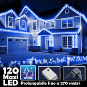 Trade Shop - Catena Luminosa Natalizia 120 Led Luce Blu Con Flash 9mt Esterno Prolungabile -