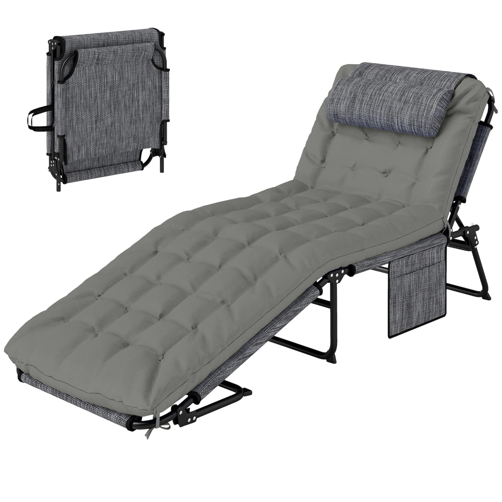 Lettino da Giardino Pieghevole e Reclinabile con Tasca Laterale, 68x189x30 cm, Nero e Grigio